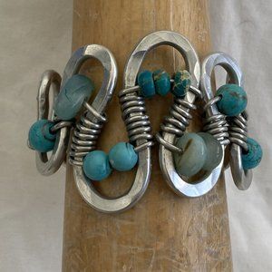 Hammered Aluminum Cuff Bracelet with Turqoise and Aqua Beads by Meigsart